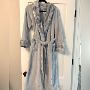 Gray Plush Robe with Shawl Collar